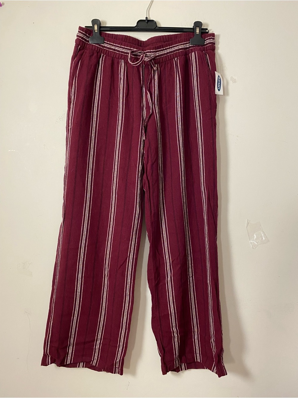 Old Navy Linen blend Burgundy Striped Wide-Leg Pants